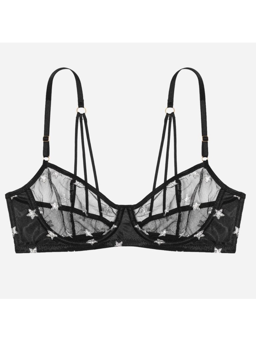 Le Petit Trou Volupte Black Sheer Mesh Glitter Star Bra Medium